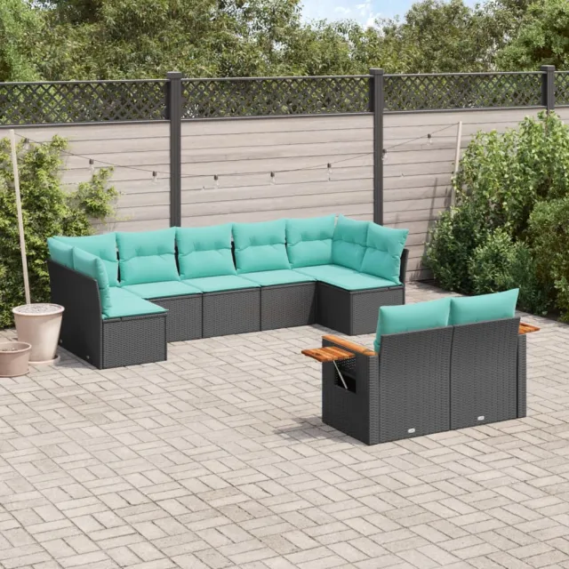 vidaXL 9-delige Loungeset met kussens poly rattan zwart, foto 2