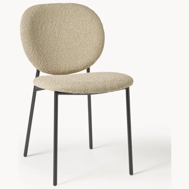 Westwing Collection Bouclé eetkamerstoelen Ulrica, 2 stuks Beige, Zwart
