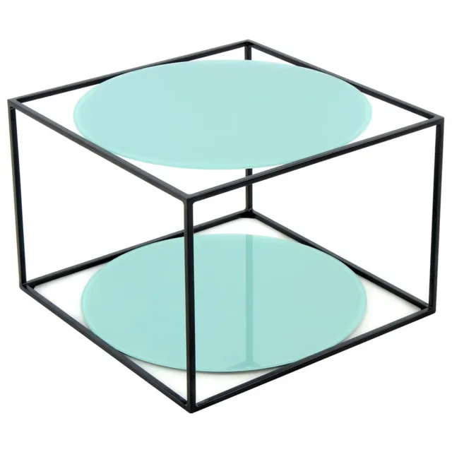 Padiro vierkante bijzettafel - 50 x 50 x 36 cm - Groen / Zwart - Modern Art deco Glamour - IJzer, Glas, Metaal