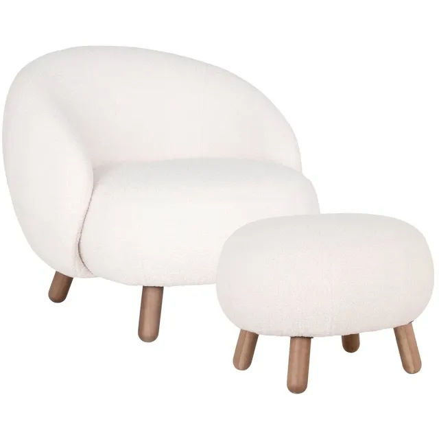 House Nordic Fauteuil Savona - Wit - Incl. Poef Set