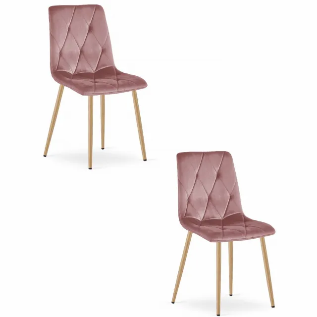 LEOBERT Set van 2 Eetkamerstoelen LIBRA Donkerroze – Houtlook Metalen Poten, Modern Velvet Bekleding, Ergonomisch Design, Max. 120 kg