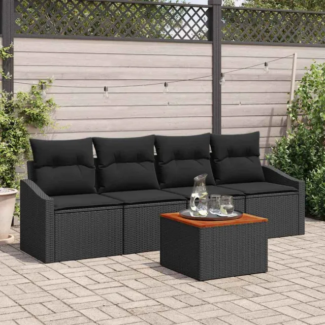 vidaXL Tuinbankenset 5 st Zwart poly rattan, foto 2