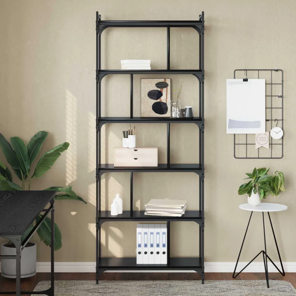vidaXL Boekenkast 5-laags 76 x 32 x 192 cm Bewerkt hout Zwart eiken, foto 3