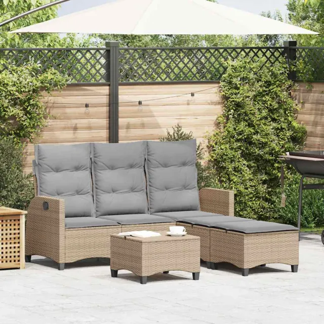 vidaXL 3-delige Tuinbankstel met kussens L-vormig beige poly rattan, foto 2