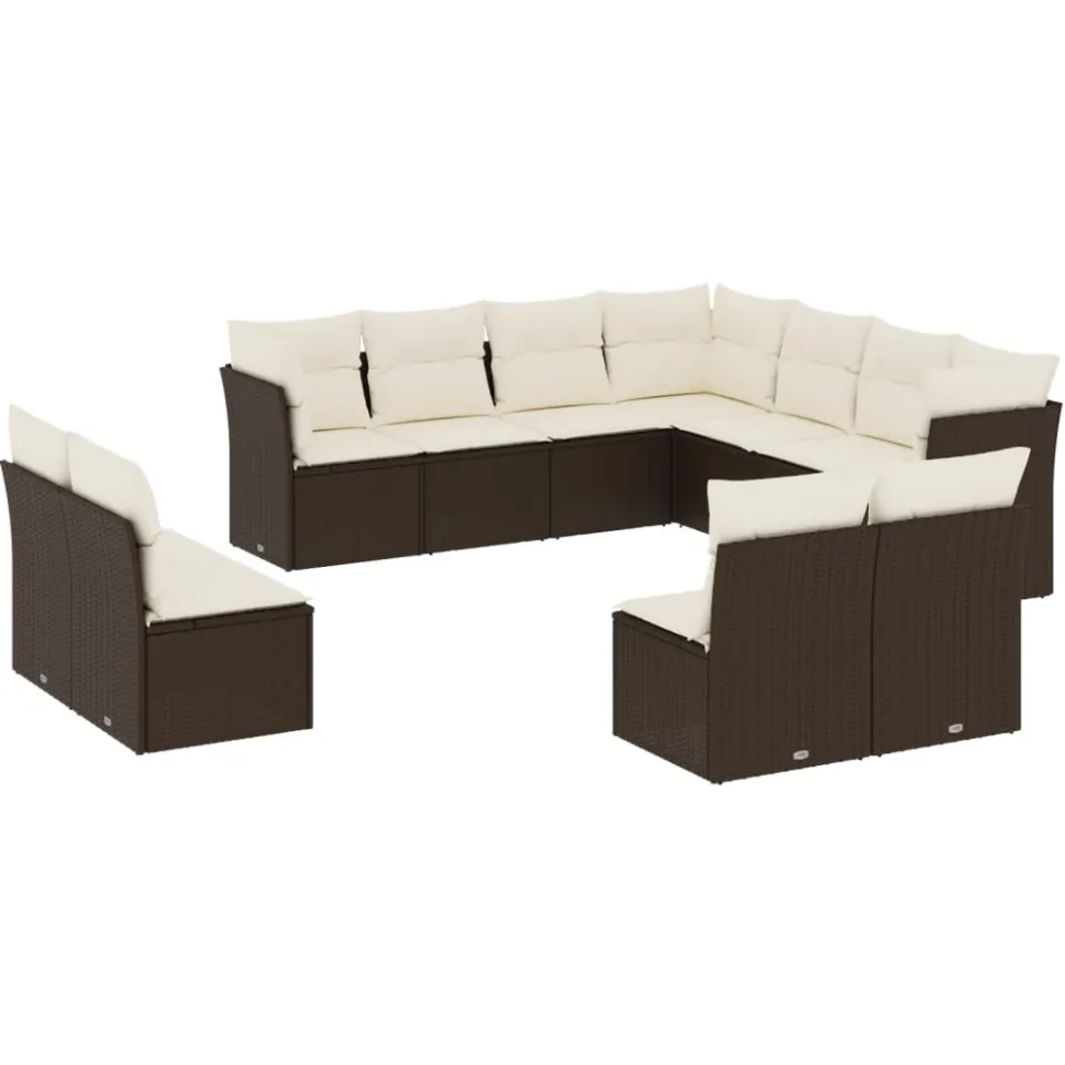 vidaXL 11-delige Loungeset met kussens poly rattan bruin, foto 3