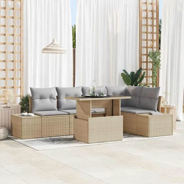 vidaXL Tuin Sofa Set 6 st Beige poly rattan, foto 2