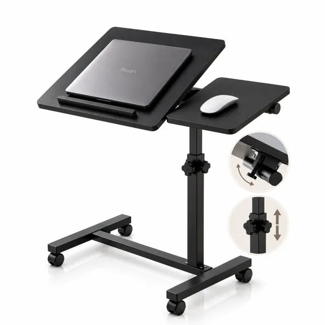 Merah Laptoptafel - Bedtafel Verstelbaar in Hoogte & Hoek - Banktafel - Laptoptafel op wielen - Inklapbaar – Ergonomisch - Zwart Laptoptafel op wielen - Zwart
