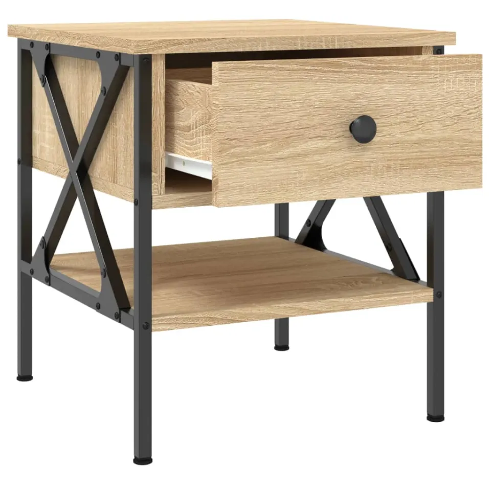 vidaXL Nachtkastje 40x42x45 cm bewerkt hout sonoma eikenkleurig, foto 4