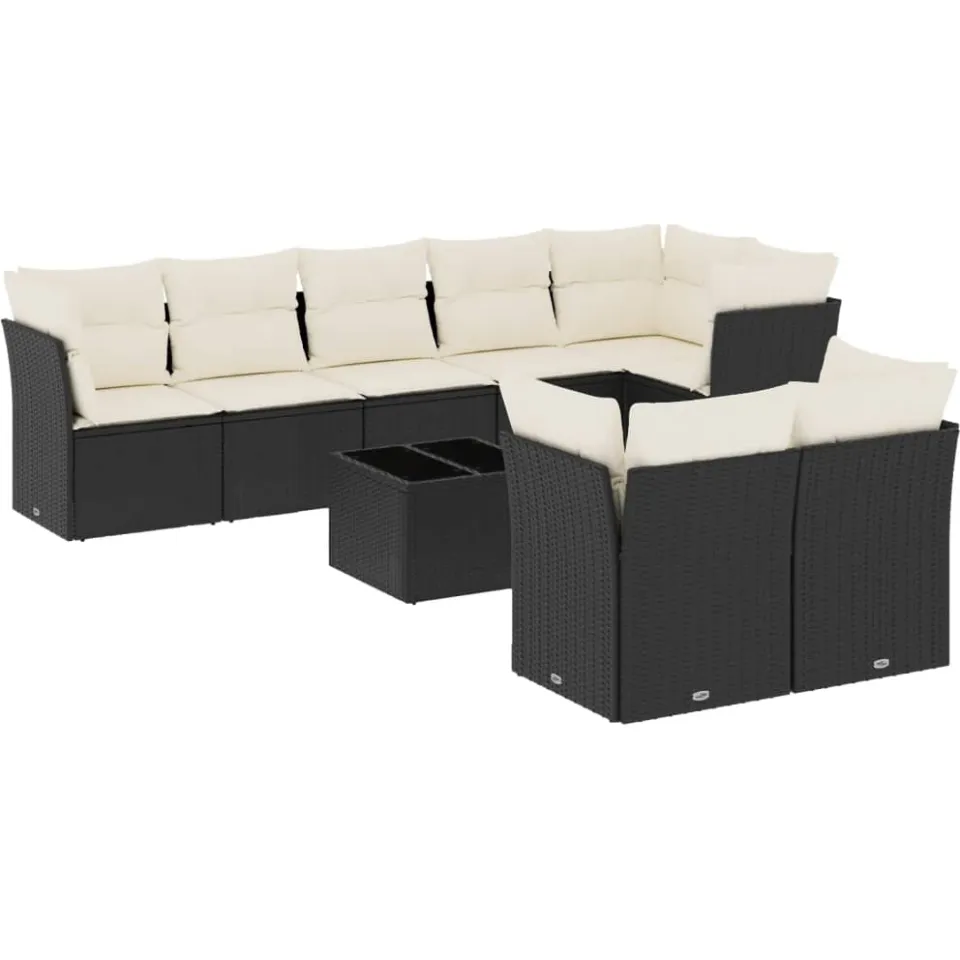 vidaXL 9-delige Loungeset met kussens poly rattan zwart