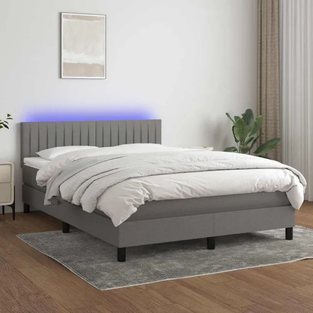 vidaXL Boxspring met matras en LED stof donkergrijs 140x190 cm grijs