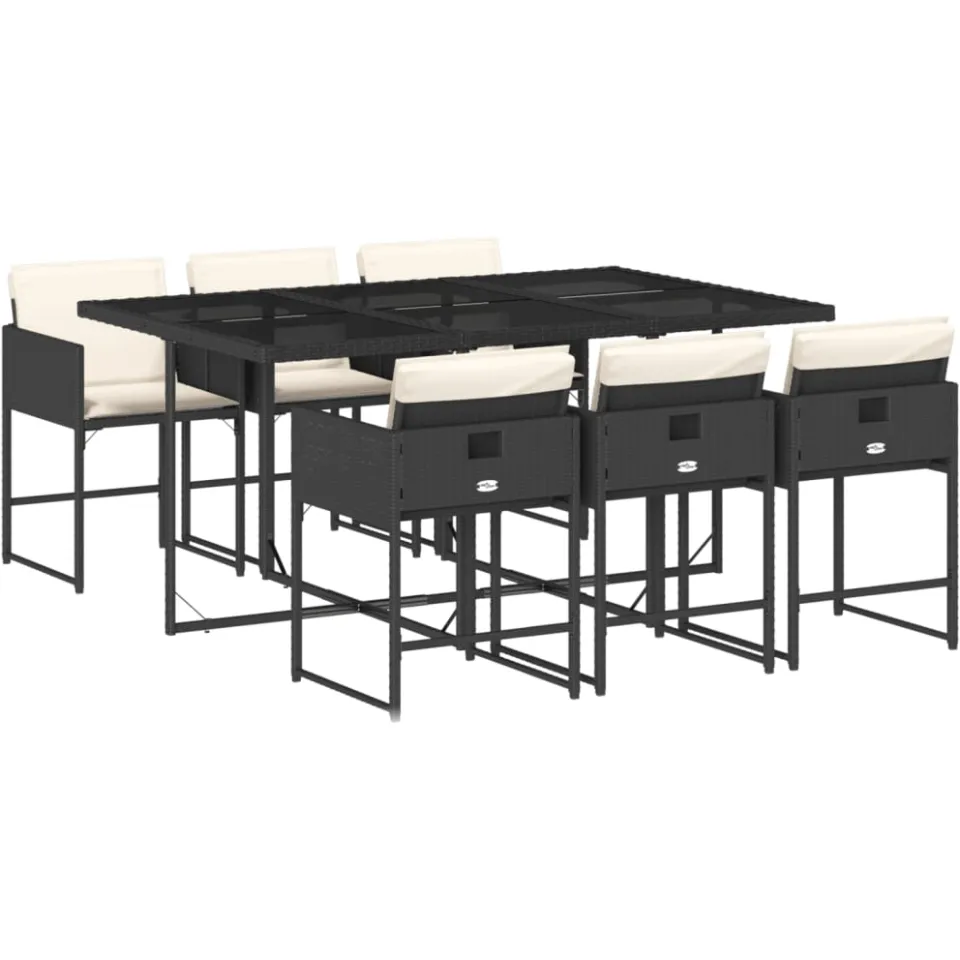 vidaXL 7-delige Tuinset met kussens poly rattan zwart