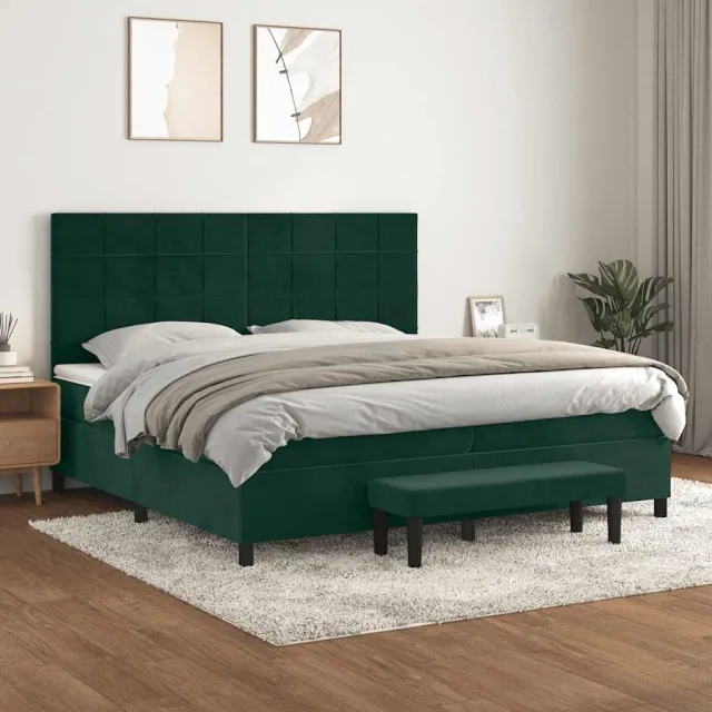 vidaXL Boxspring met matras fluweel donkergroen 200x200 cm groen