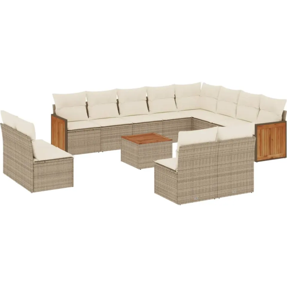 vidaXL 13-delige Loungeset met kussens poly rattan beige, foto 3
