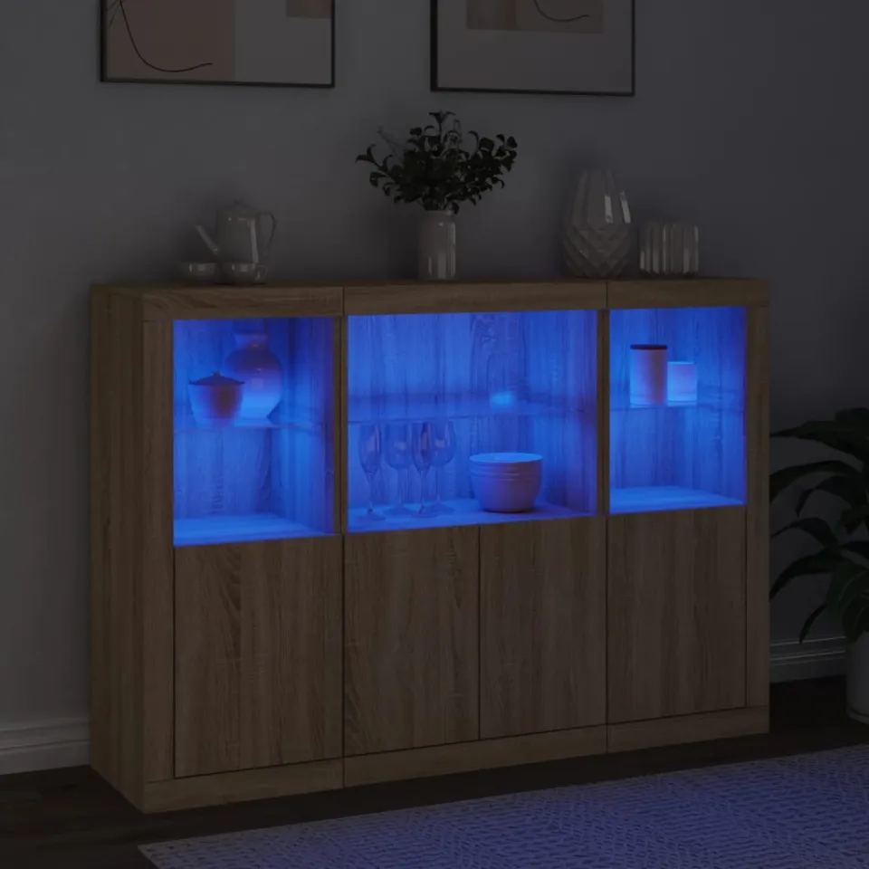 vidaXL Dressoirs met LED-verlichting 3 st bewerkt hout sonoma eiken, foto 2