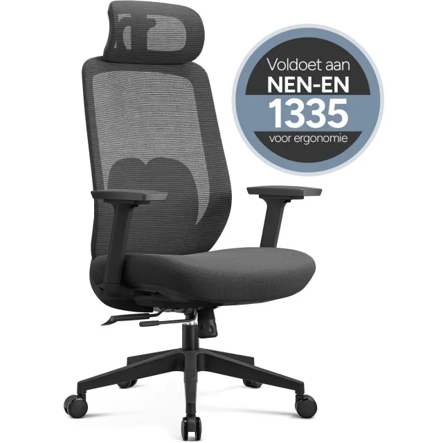 ArtGlobal Pro ergonomische bureaustoel - Zwart - verstelbaar - lendensteun - 135° kantelbaar -Schuifzitting