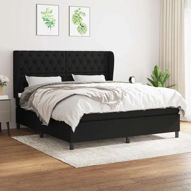 vidaXL Boxspring met matras stof zwart 160x200 cm