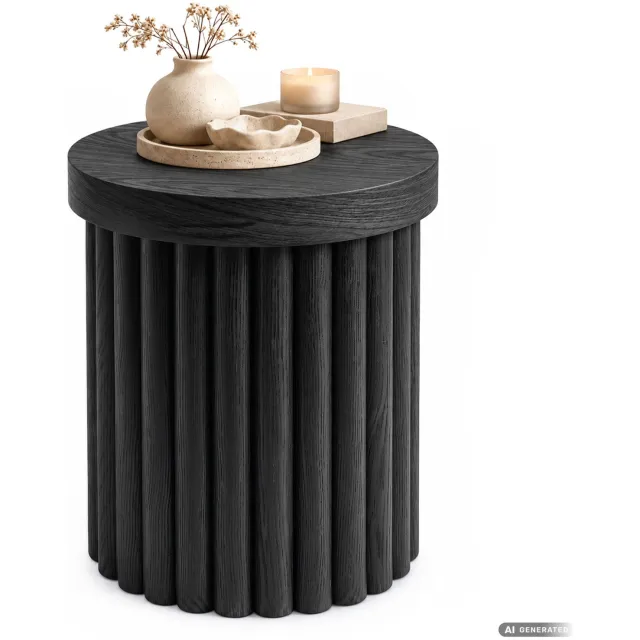 Akord Salontafel TINO / Zwart / 40 cm / Rond / Geribbelde Voet / 40 x 40 x 49 cm