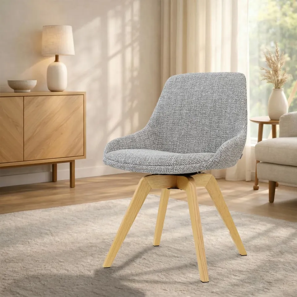Nolon Noor-Isa draaibare eetkamerstoel grijs blend - houten onderstel, foto 2