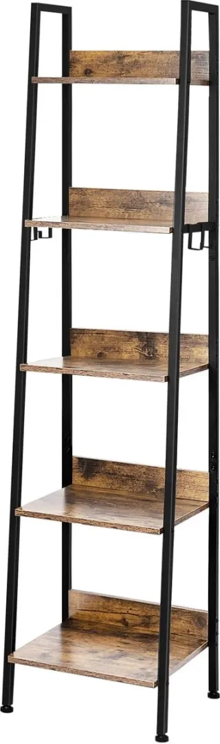 Klarven Boekenkast Donkereiken + zwart - Boekenkast Kind - Boekenkastje - Boekenkast Industrieel - Boekenkasten - Boekenkast Kinderen - Bookcase - 5 Open Vakken, Anti-kantelbescherming, Verstelbare Pootjes - B40xd36xh170cm Lichteiken/wit