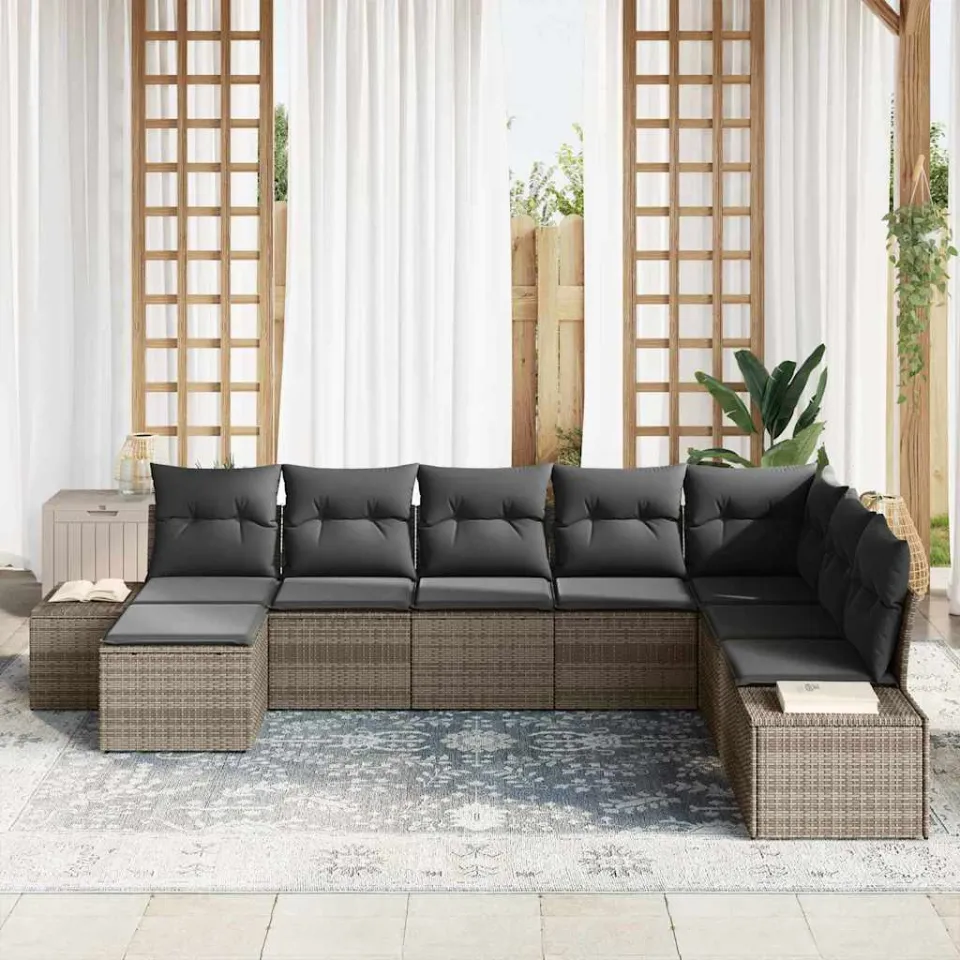vidaXL Tuin Sofa Set 8 st Grijs poly rattan, foto 3