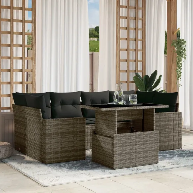 vidaXL 7-delige Loungeset met kussens poly rattan grijs, foto 2