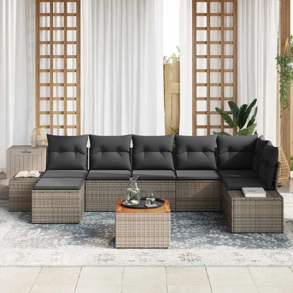 vidaXL Tuinbankenset 8 st Grijs poly rattan, foto 3
