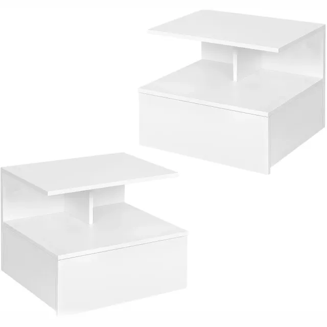 Klarven Nachtkastje Wit - Nachtkastjes Set van 2 - Zwevend, Ruimtebesparend, Makkelijk Schoon te Maken - B 40 x D 35 x H 31 cm