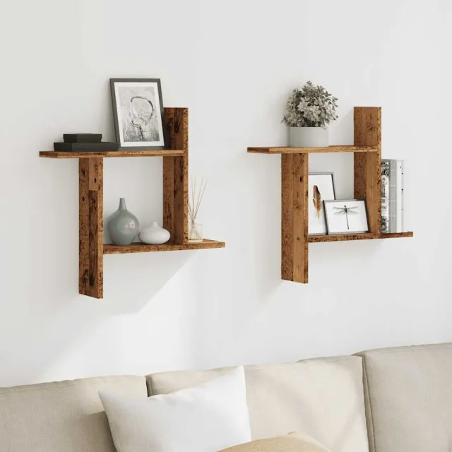 vidaXL Wandschappen 2 st 50x12x50 cm bewerkt hout oud houtkleurig Bruin
