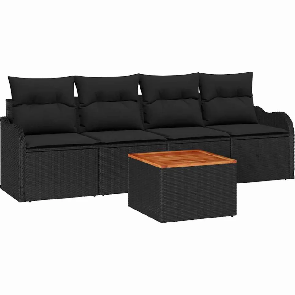 vidaXL Tuinbankenset 5 st Zwart poly rattan