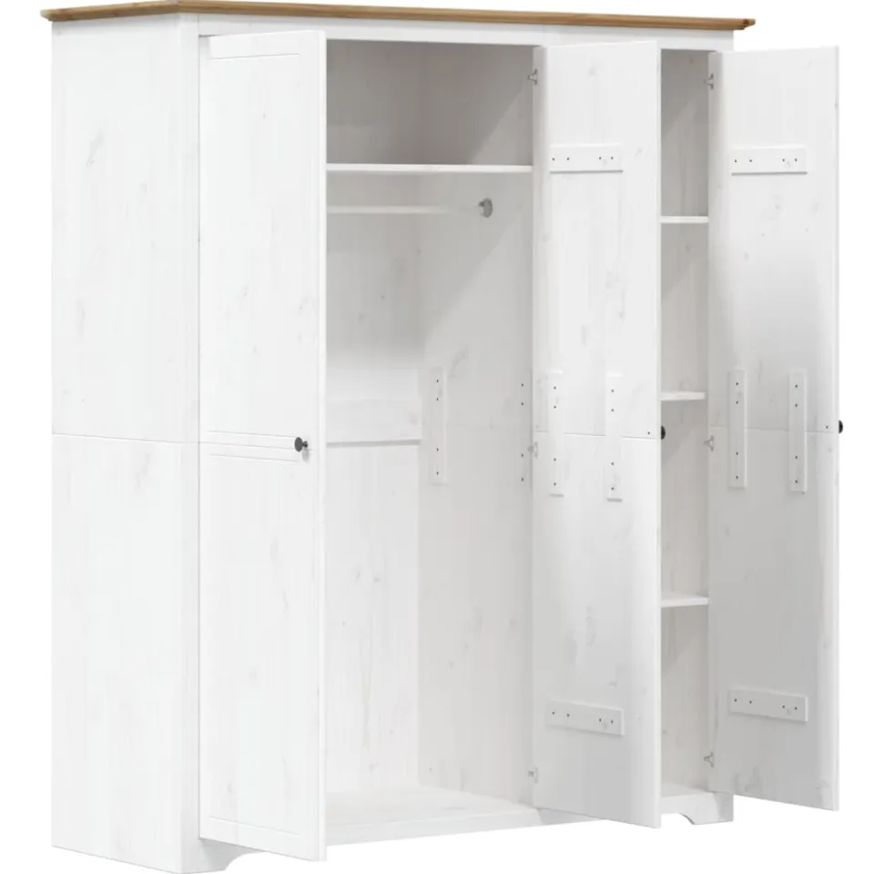 vidaXL Kledingkast BODO 146x53,5x173 cm massief grenenhout wit bruin, foto 4