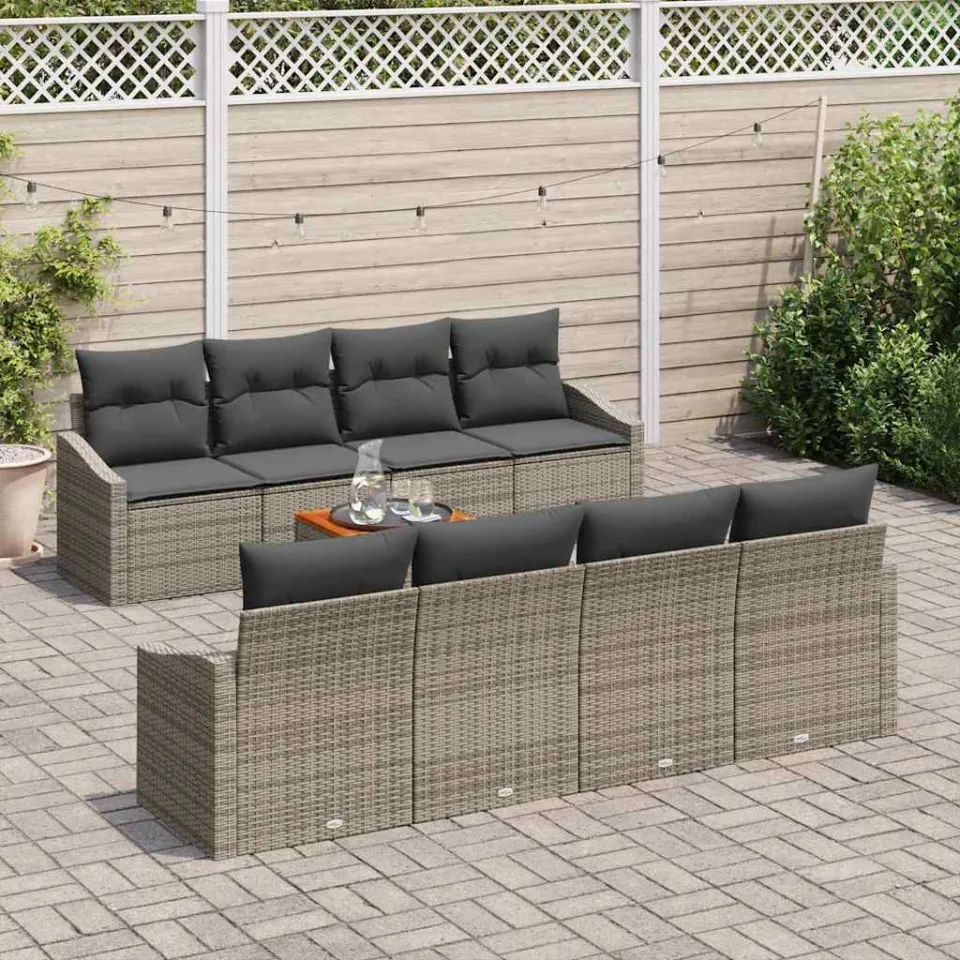 vidaXL Tuinbankenset 9 st Grijs poly rattan, foto 3