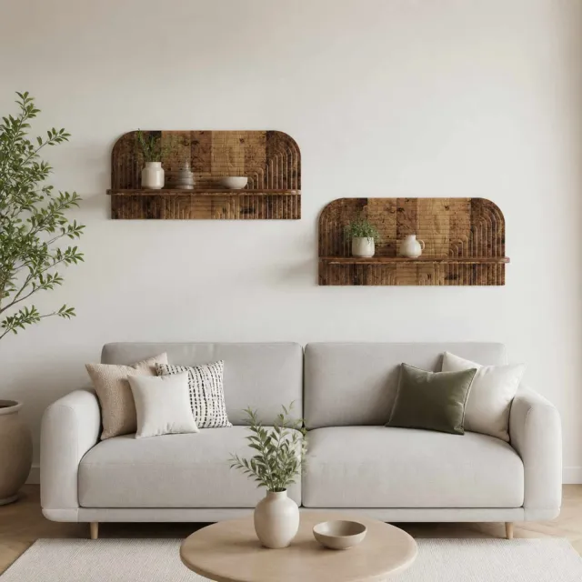 vidaXL Wandplank 2 st Oud hout 80.5 x 13.5 x 37.5 cm Bewerkt hout Bruin
