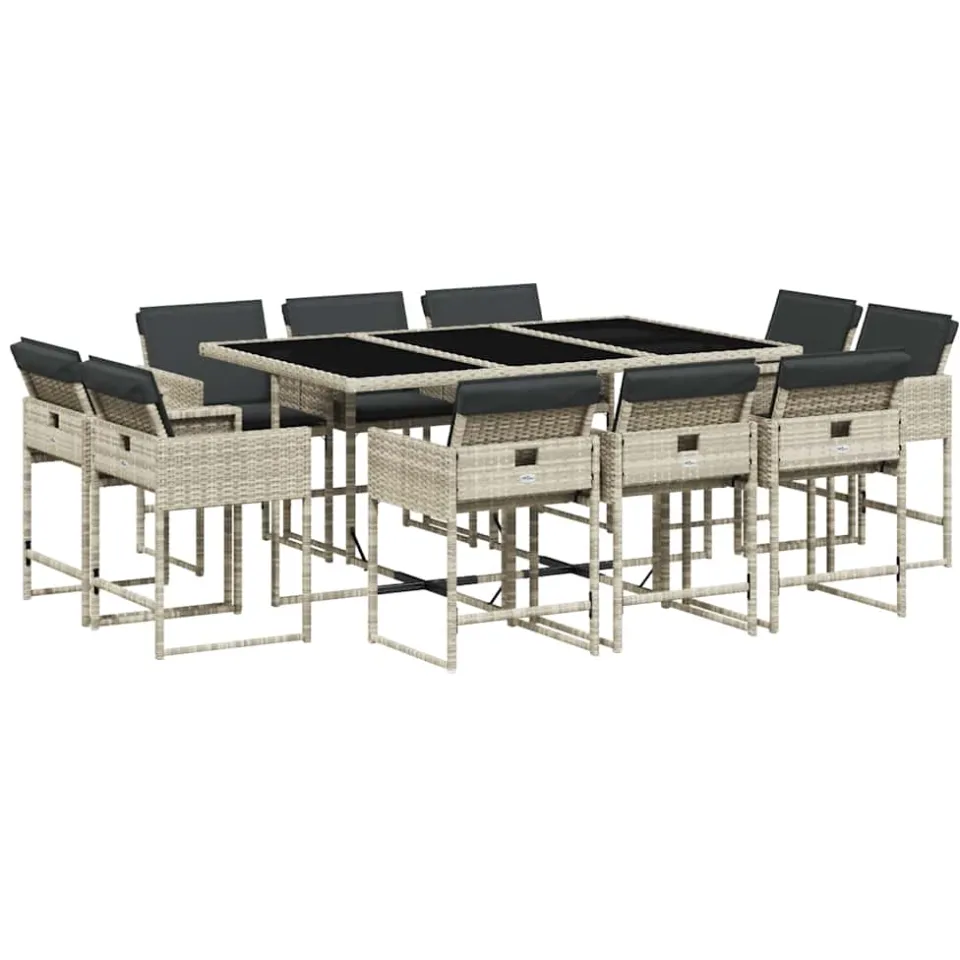 vidaXL 11-delige Tuinset met kussens poly rattan lichtgrijs grijs, foto 3