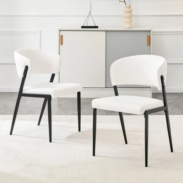 Welltin Eetkamerstoelen - Set van 2 - Eetkamerstoel Set - Moderne Eetkamerstoel met Gestoffeerde Zitting - Stoel met Metalen Frame - Keukenstoel - Woonkamerstoel - Stoel voor Eetkamer en Keuken - Wit