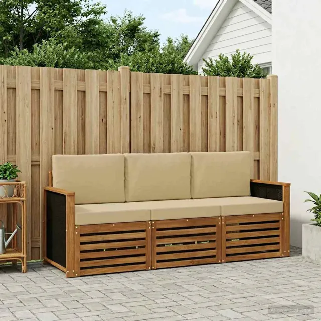 vidaXL Buiten bankenset 3 st 3-zits Natuurlijk en Beige