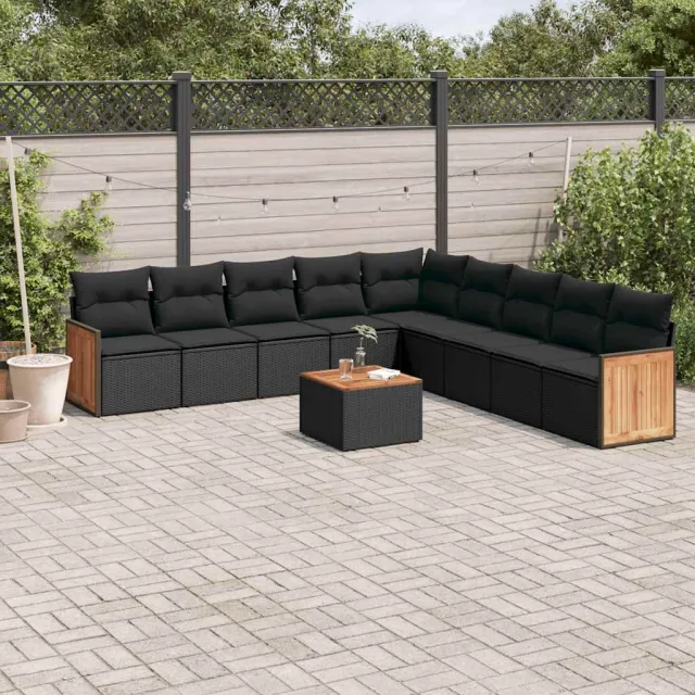 vidaXL 10-delige Loungeset met kussens poly rattan zwart, foto 2