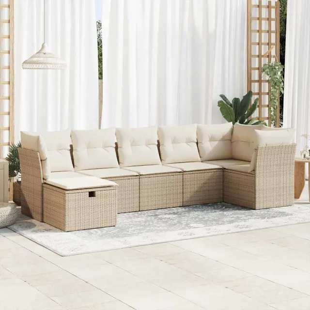 vidaXL 7-delige Loungeset met kussens poly rattan beige, foto 2