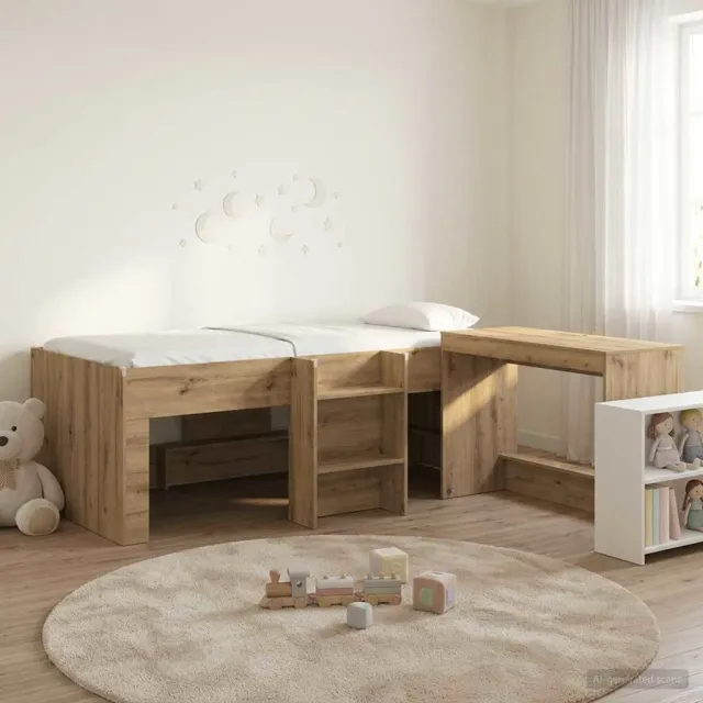 vidaXL Hoge Bed Frame met Bureau voor Kinderen 2 st Artisanaal eiken Bruin