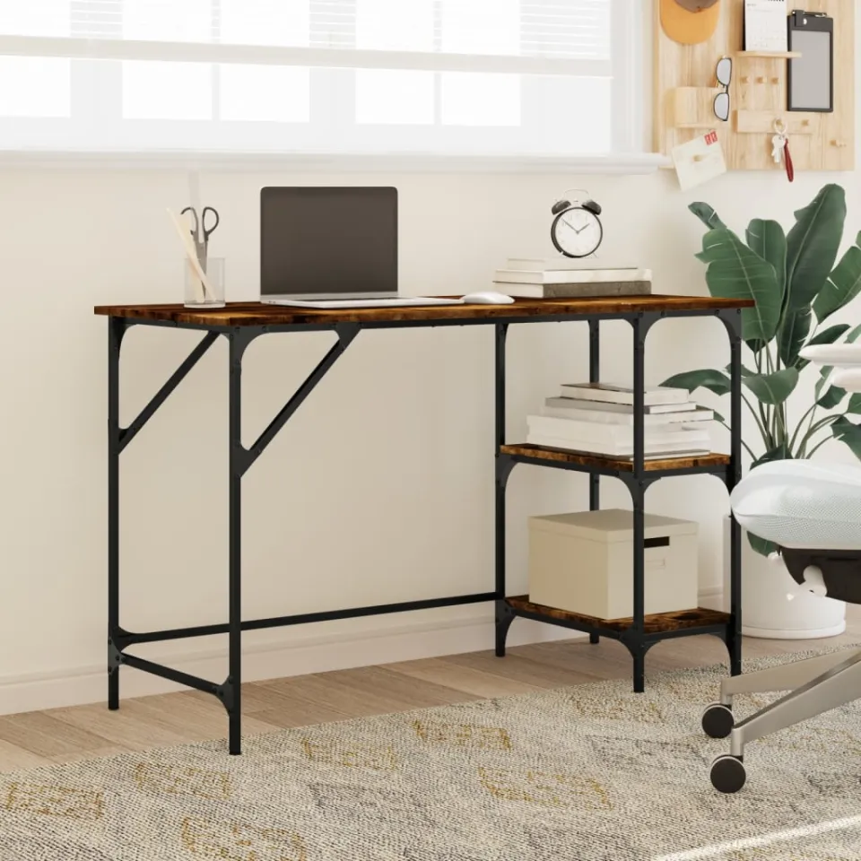 vidaXL Bureau 120x50x75 cm metaal en bewerkt hout gerookt eikenkleurig, foto 3