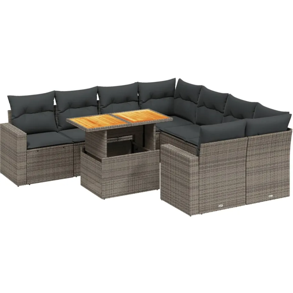 vidaXL 9-delige Loungeset met kussens poly rattan grijs, foto 3