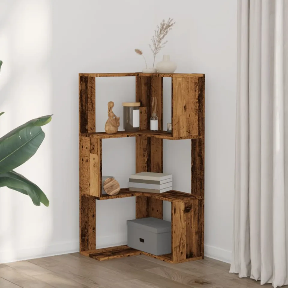 vidaXL Boekenkast 3-laags hoek 50x50x102 cm bewerkt hout oud houtkleur bruin, foto 2