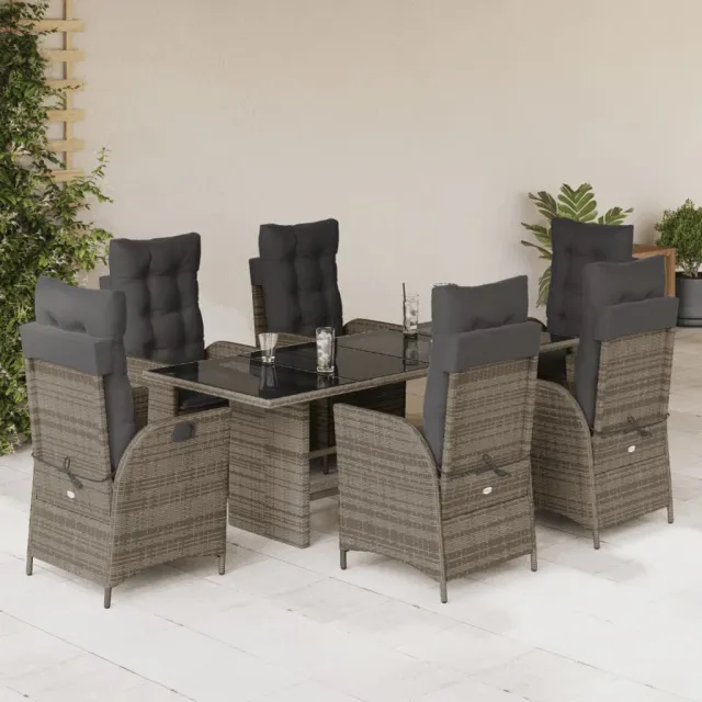 vidaXL 7-delige Tuinset met kussens poly rattan grijs, foto 2