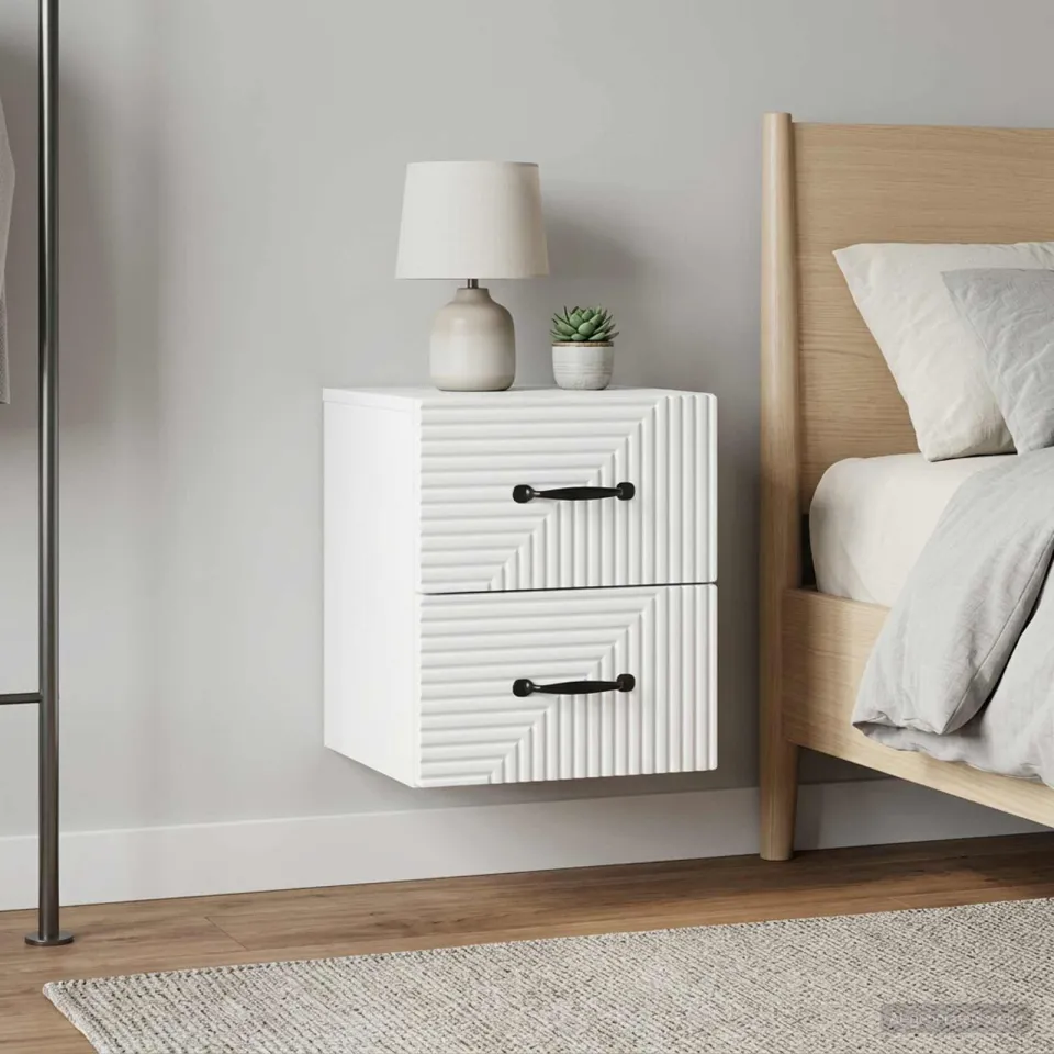 vidaXL Wandbeugel Bedkast 2 st Wit 34,5 x 33 x 40 cm Bewerkt hout, foto 4