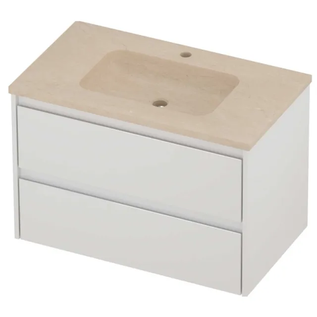 Proline Rollo Badmeubelset Hardsteen Elegant 1 Kraangat 80x46x54 cm Sand Stone Glans Wit