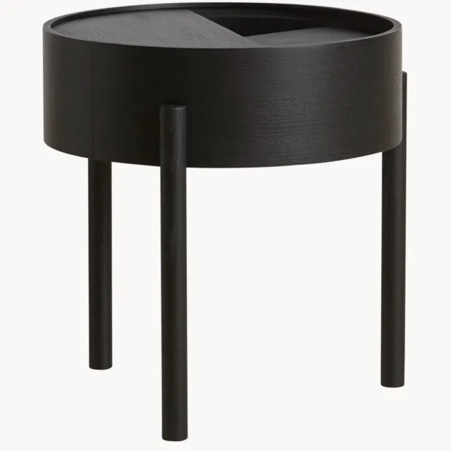 woud Ronde houten salontafel Arc met opbergruimte Zwart