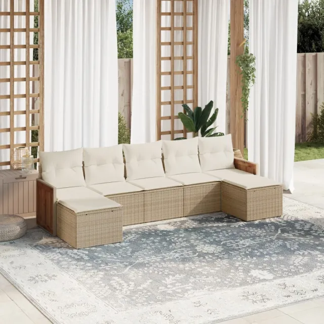 vidaXL 7-delige Loungeset met kussens poly rattan beige, foto 2