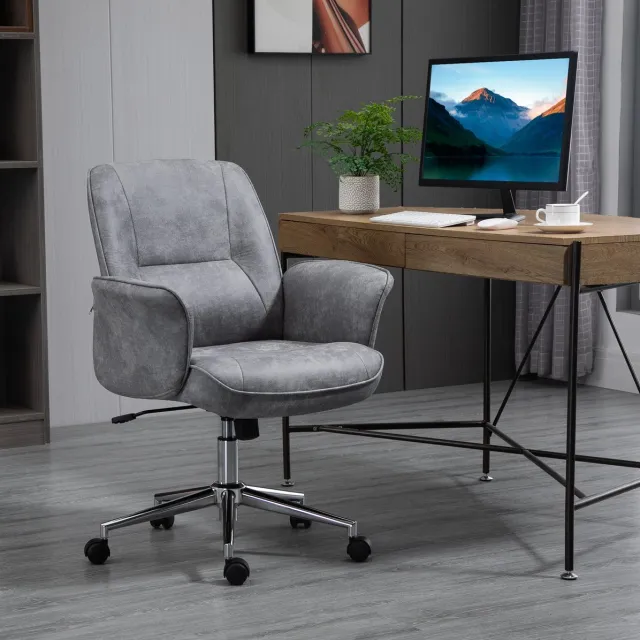 MEUNIQ Bureaustoel ergonomisch hoogteverstelbaar met wippfunctie en vaste armleuningen, draaistoel met wielen, 67 x 69 x 92-102 cm, lichtgrijs Light Gray