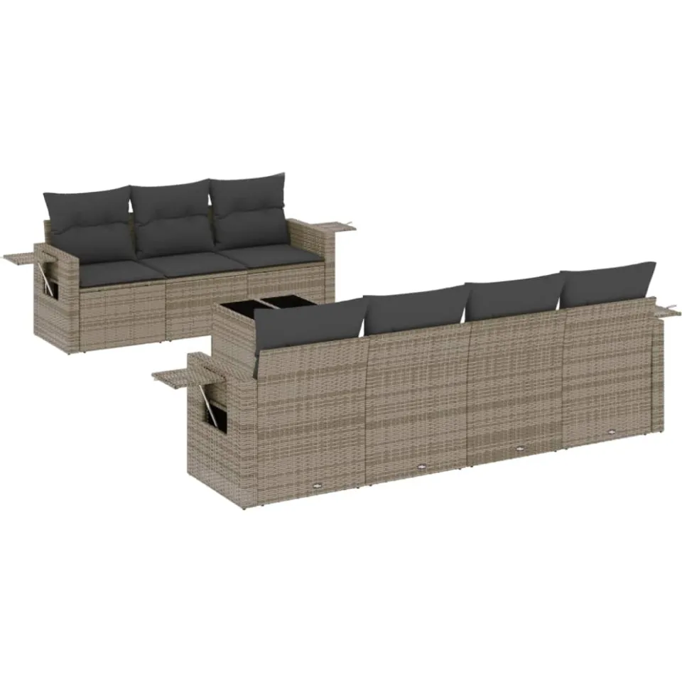 vidaXL 8-delige Loungeset met kussens poly rattan grijs, foto 4