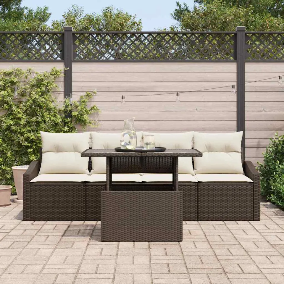vidaXL Tuin Sofa Set 5 st Bruin Poly riet, foto 3