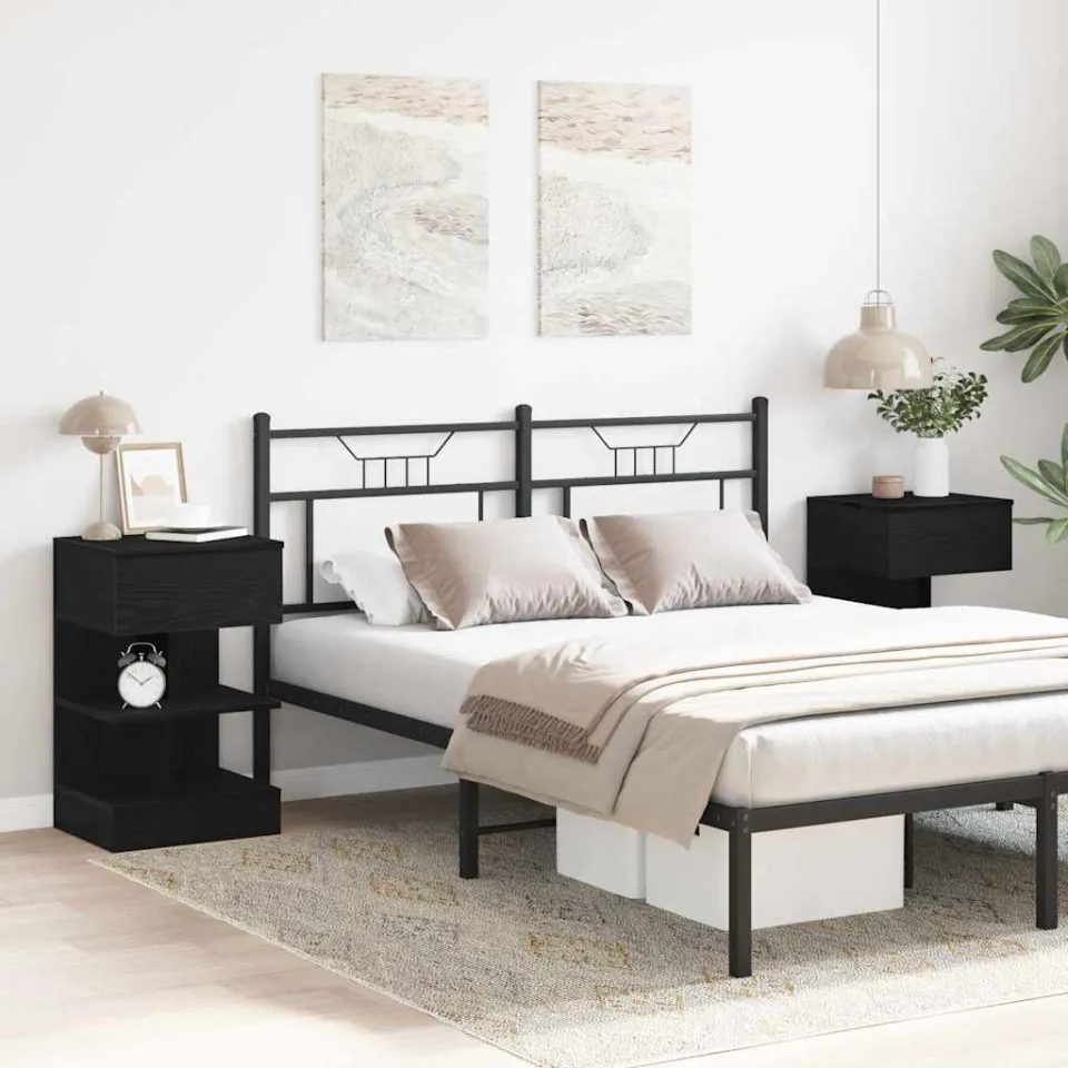 vidaXL Nachtkastje 2 st Zwart Eiken 40 x 35 x 65 cm Bewerkt hout, foto 4